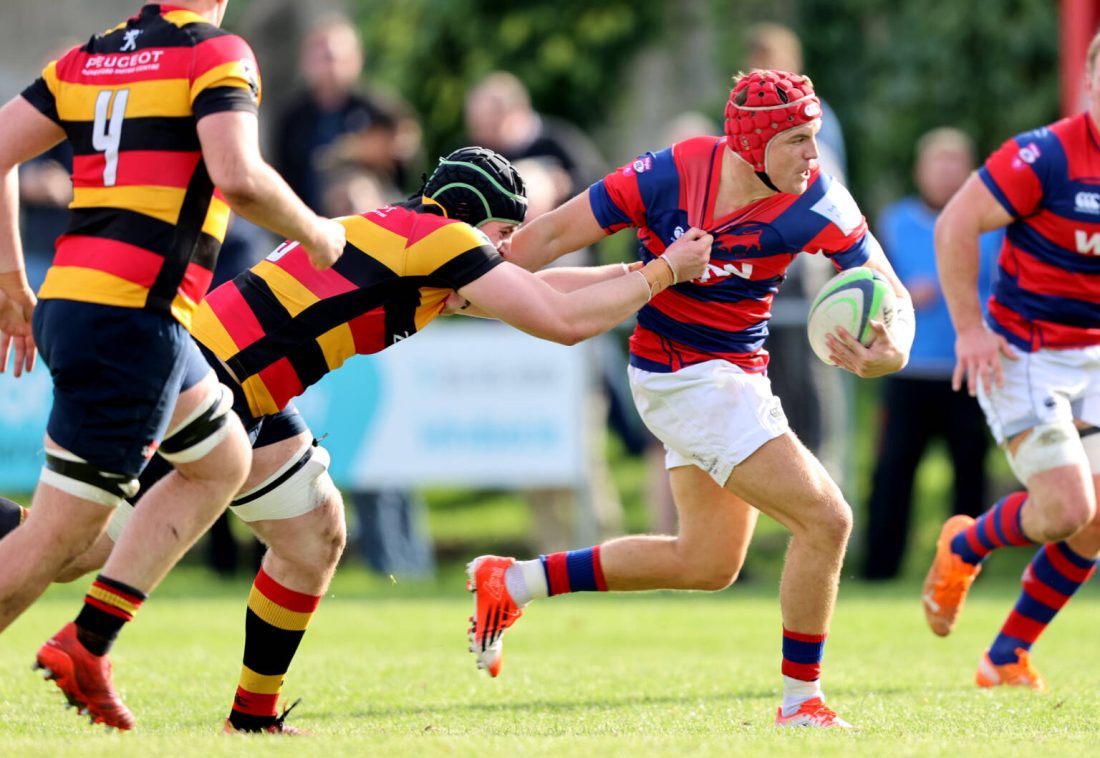 Energia All-Ireland League Division 1, Castle Avenue, Dublin 8/10/2022
Clontarf vs Lansdowne
Lansdowne's Ruairi Clarke tackles Michael Courtney of Clontarf
Mandatory Credit ©INPHO/Tom Maher
