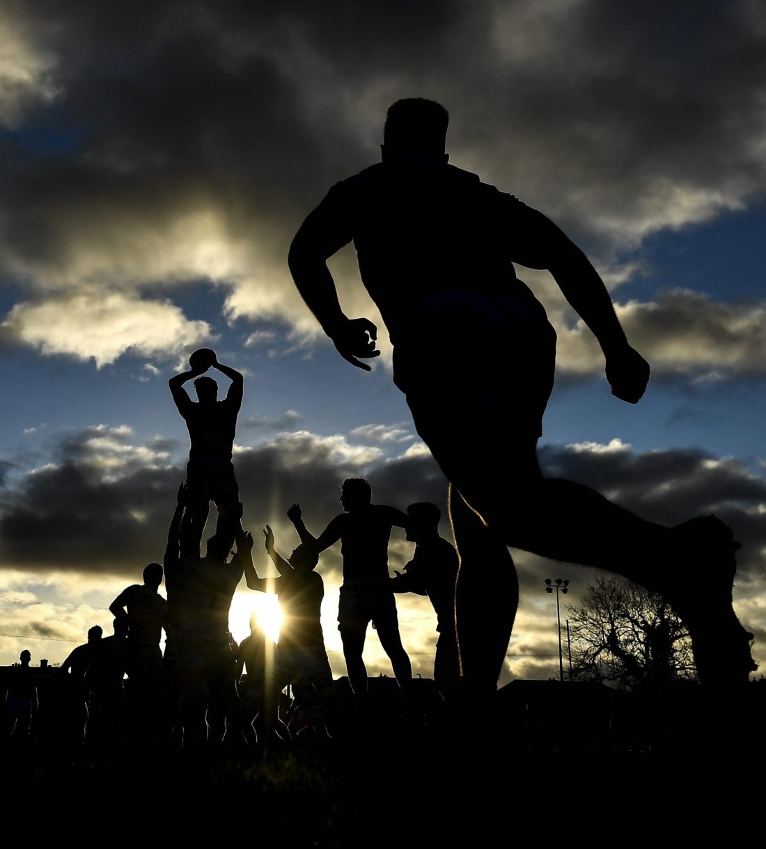 4 December 2021; Both sides contest a line-out during the Energia Men’s All-Ireland League Division 1A match between Clontarf and Dublin University at Castle Avenue in Dublin. Photo by David Fitzgerald/Sportsfile