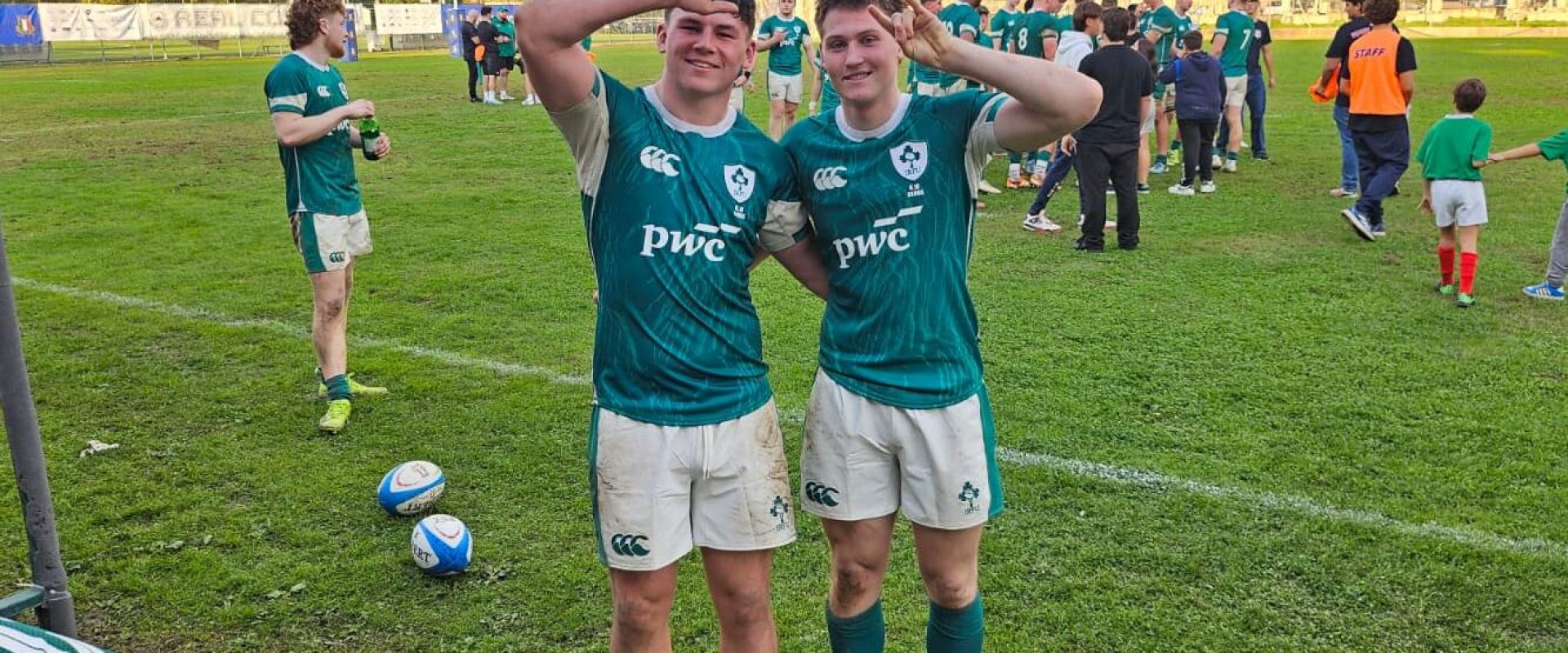 Harry Heagney & Tadg Young celebrating their U18 cap in Italy
