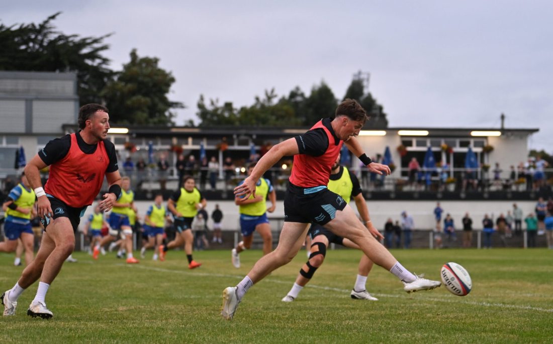 19 August 2025; Charlie Tector during a Leinster Rugby open training session match against Old Belvedere RFC at Old Belvedere RFC in Dublin. Photo by Ramsey Cardy/Sportsfile